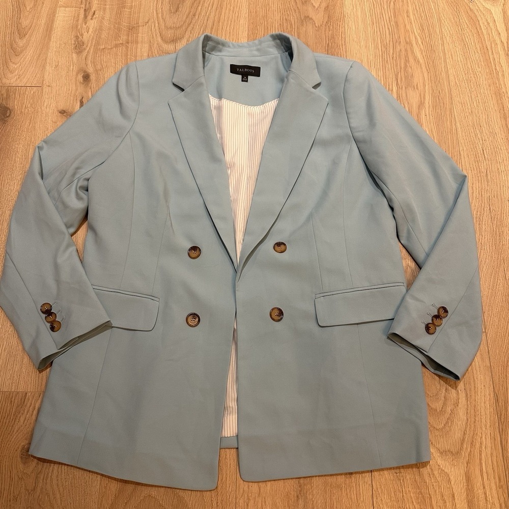 Talbots No Close Blue Double Breasted Blazer Jacket Size 14 NWOT No Close Spring